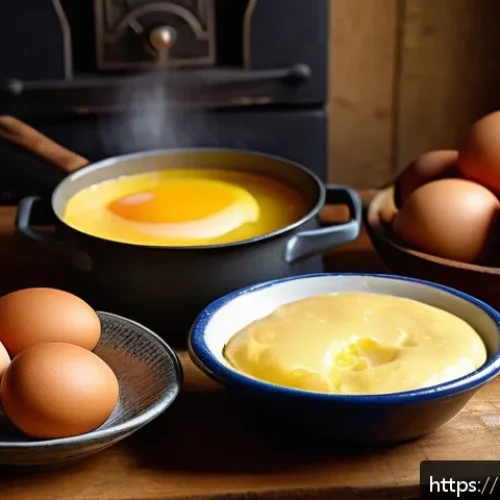 요크셔 푸딩 만드는 법 - A cozy kitchen scene showcasing the preparation of classic Yorkshire pudding batter: a rustic wooden...